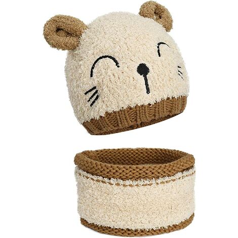 Chapeau Bonnet Enfant Hiver Bébé Ensemble Bonnet et Echarpe Tricot Enfant Bébé Crochet Beanie Chapeau pour Garçons Filles