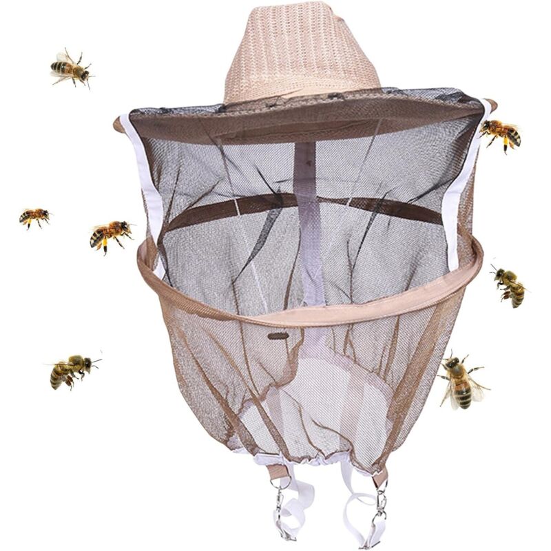 Chapeau d'apiculteur Chapeau d'apiculture Respirant pour Apiculteur,Chapeau d'Apiculteur avec Voile et Filet Anti-Abeille Abeille Attrape Visage Cou