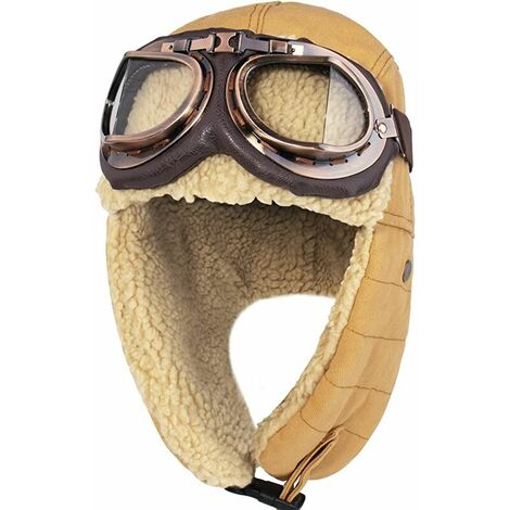 Chapeau d'aviateur vintage et lunettes accessoires de déguisement cache-oreilles en cuir trappeur casquette de pilote pour hommes femmes