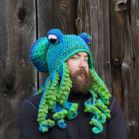 Chapeau de Adulte Halloween Party Tricky and Funny Octopus Headgear Crochet Yarn Octopus Hat Casquette Garde (A)