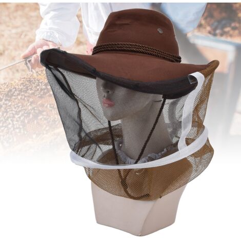 [Chapeau de Cowboy avec Filet] Chapeau Apiculteur Anti Bee [Modèle Élastique] [Mesh Respirant] Brown Beekeeping Hat pour Apiculteurs Fishermen Hunters Campers