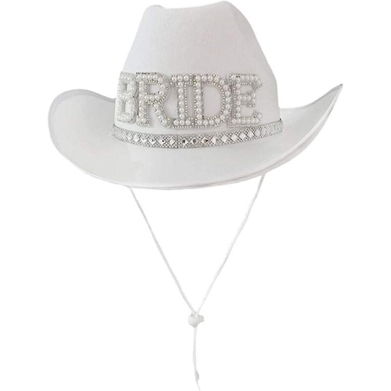 Chapeau de cowboy en strass pour femme, chapeau de cow-girl à large bord avec lettre de mariée