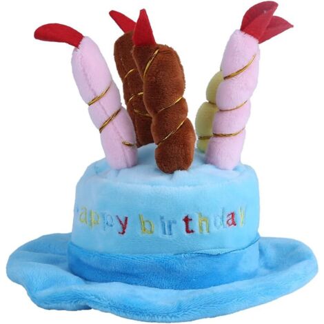 Chapeau de fête d'anniversaire pour animaux de compagnie avec bougies colorées pour chiens, chats et petits animaux (bleu)