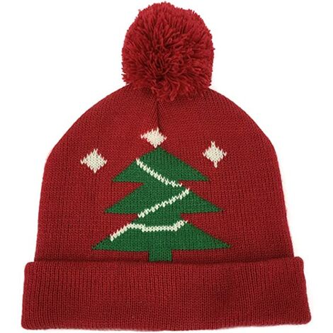 Chapeau de Noël tricoté avec boule suspendue à brides Chapeau de Noël unisexe Bonnet d'hiver tricoté au crochet Bonnet de Noel pour femmes et hommes (Style C)