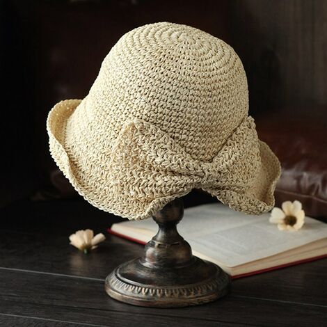 Chapeau de paille de soleil à larges bords - Chapeau de plage d'été à la mode pour dames