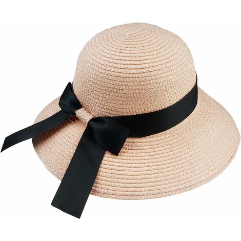 Chapeau de paille de soleil de plage d'été pour femmes UV UPF50 Voyage pliable à large bord Panama Chapeaux d'été pour femmes
