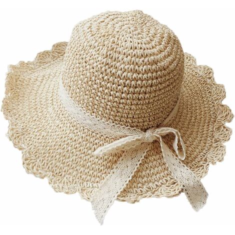 Chapeau de paille d'été chapeau pour femme chapeau de pêcheur pliable chapeau de soleil chapeau de plage chapeau d'été chapeau de protection UV pour femme chapeau d'extérieur à large bord (beige)