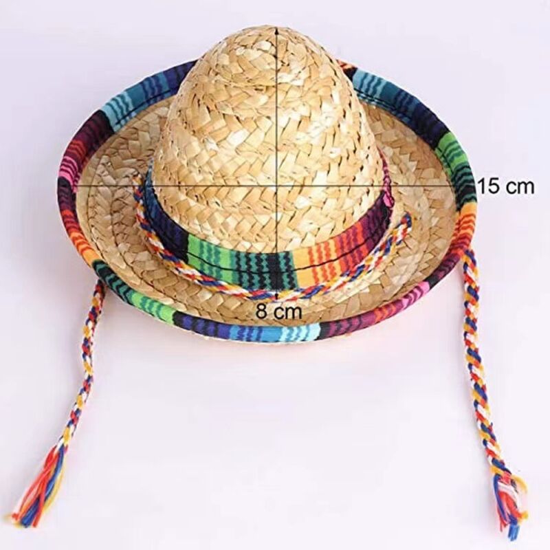 Chapeau de Paille Miniature pour Animal de Compagnie – Style Mexicain avec Bord Enroulé – Accessoire Ludique