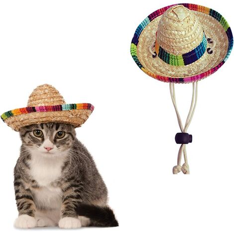 Chapeau de paille pour animal domestique - Chapeau de Sombrero mexicain - Décorations de fête d'anniversaire pour petits animaux de compagnie / chiots / chats