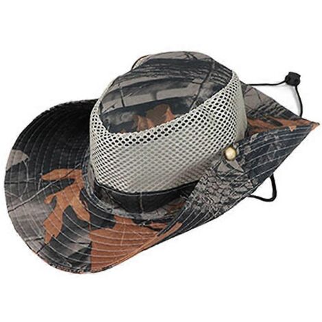 Chapeau de pêche respirant en maille à motif de feuilles camouflage 2024, gris