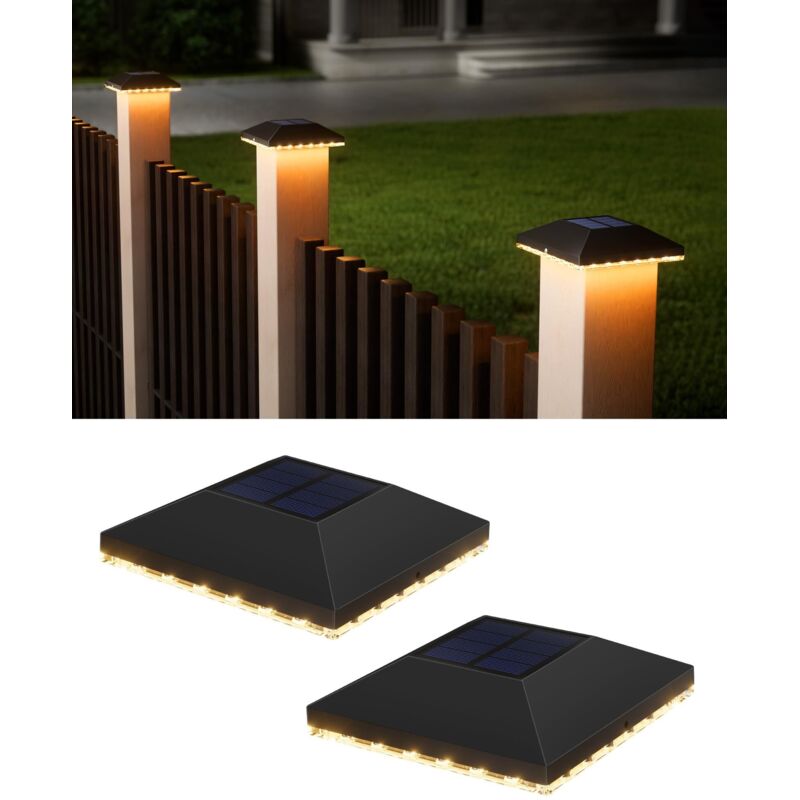 Chapeau de Poteau Solaire 7x7 8x8 9x9 10x10, Lot de 2 Lampes Solaires IP65 Étanches pour Poteaux en Bois, Jardin, Terrasse, Plateforme (Lot de 2