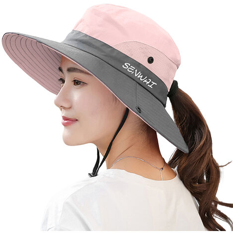 Chapeau de soleil a large bord Boonie chapeau femmes protection UV casquette d'ete pour plage voyage randonnee camping jardinage
