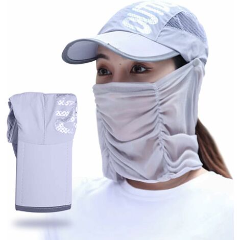 Chapeau De Soleil Femme avec Protège Nuque Amovible, Casquette Protection Anti-UV UPF 50+ à Rabat,Casquette Amovible pour Hommes Pêche Chasse Trekking Randonnée, Gris