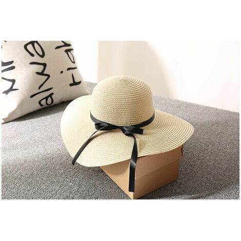 Chapeau de Soleil Femme, Chapeau de Paille Pliable avec Large Bord Casquettes Anti-Soleil Respirant Anti UV Chapeau de Paille Plage Chapeau d'été Femme