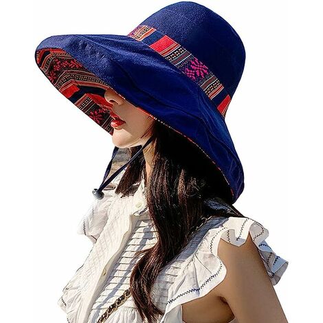 Chapeau de Soleil Femme Large Bord Casquette Visière Anti-UV Eté Chapeau de Plage pour Pêche en Plein Air Voyage