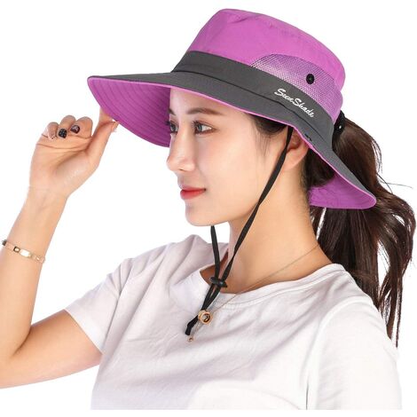 HGGE Chapeau de Protection UV pour Femme avec Trou pour Queue de Cheval