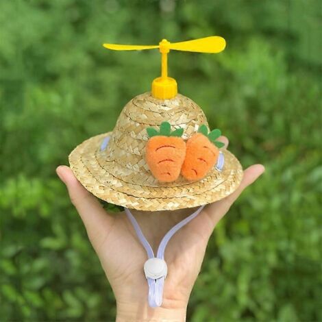 Chapeau de soleil pour chiot avec adorable motif d'hélicoptère en bambou - Taille S - Carotte jaune