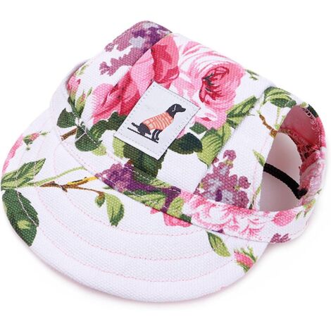 Chapeau de soleil réglable pour chien avec trous pour les oreilles, idéal pour l'été en plein air (fleur, taille S)