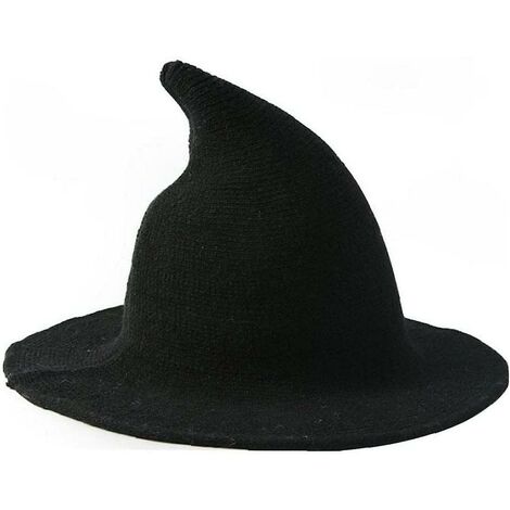 Chapeau de sorcière, chapeau de sorcière pointu en laine large pour femme Costume de déguisement pour Halloween, fête de Noël