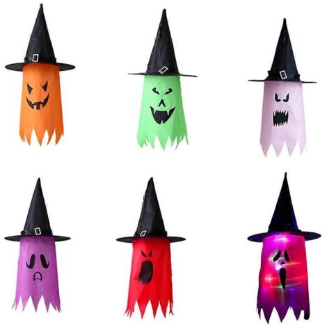 Chapeau de sorcière décoratif pour Halloween, chapeau de sorcière lumineux à suspendre ---