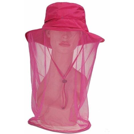 Chapeau De Visage D'Apiculture Rose avec Maille Voile d'abeille Extérieur Pêche À Séchage Hommes Et Femmes Chapeau Anti-UV L（58-60cm）