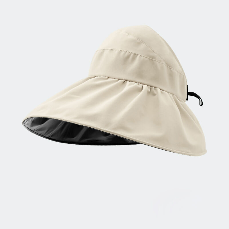 Chapeau de Visière Été Femme Pliable avec Revêtement Vinyle Anti-UV pour Plage et Fêtes, Taille Unique Beige
