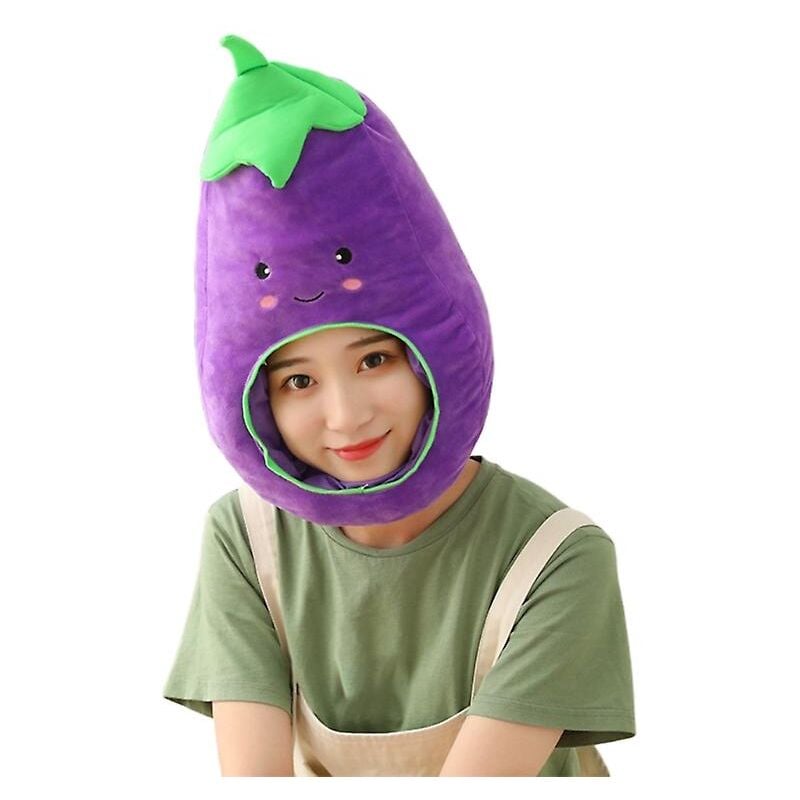 Chapeau en peluche aubergine de dessin animé Kawaii, mignon, expression brodée, jouets en peluche, couvre-chef, cache-oreilles chaud, accessoires de