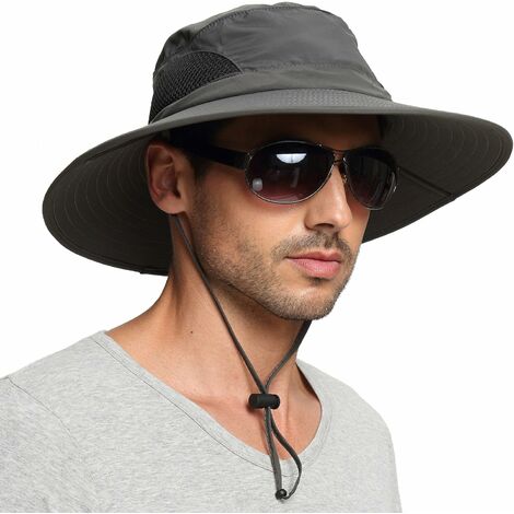 ,Chapeau Homme Femme Soleil Ete Anti UV Outdoor Randonnée Bucket Hat Pliable Étanche pour Safari, Voyage, Jardinier
