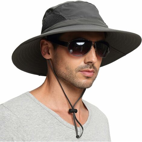 ,Chapeau Homme Femme Soleil Ete Anti UV Outdoor Randonnée Bucket Hat Pliable Étanche pour Safari, Voyage, Jardinier