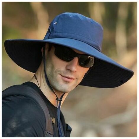 Chapeau Hommes Femmes Soleil Été Anti UV Outdoor Randonnée Seau Chapeau Pliable Imperméable pour Safari, Voyage, Jardinier (bleu marine)