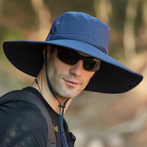 Chapeau Hommes Femmes Soleil Été Anti UV Outdoor Randonnée Seau Chapeau Pliable Imperméable pour Safari, Voyage, Jardinier (bleu marine)