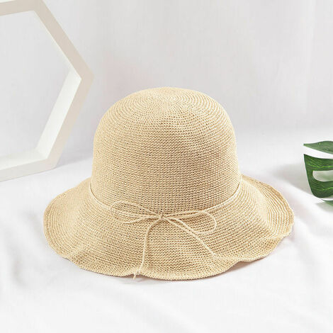 Chapeau Paille Femme ��t�� Anti UV Plage Casquette Soleil Bucket Hat Pliable pour Voyage, Peche, Randonn��e