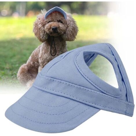 Chapeau pour Chien Chat - Casquette Réglable Rayée - Bleu - UV - Respirant et Confortable