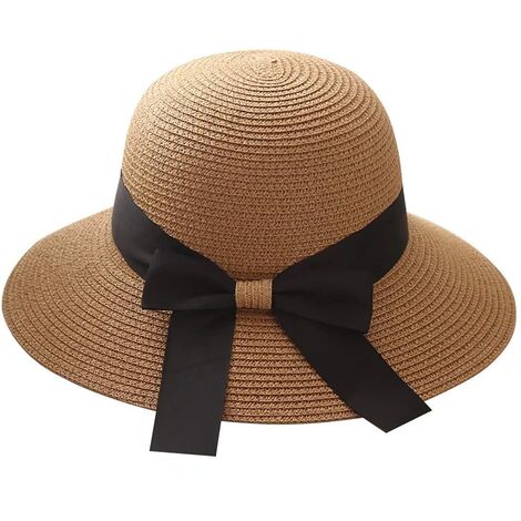 Chapeaux de soleil pour femmes Chapeau de paille pliable avec protection solaire Chapeau d'été à larges bords