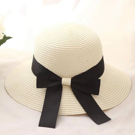 Chapeaux de soleil pour femmes Chapeau de paille pliable avec protection solaire Chapeau d'été à larges bords