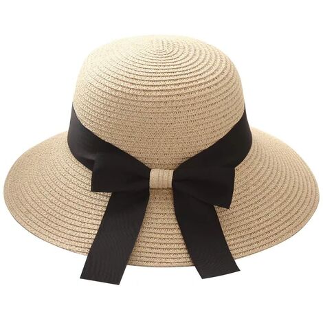 Chapeaux de soleil pour femmes Chapeau de paille pliable avec protection solaire Chapeau d'été à larges bords