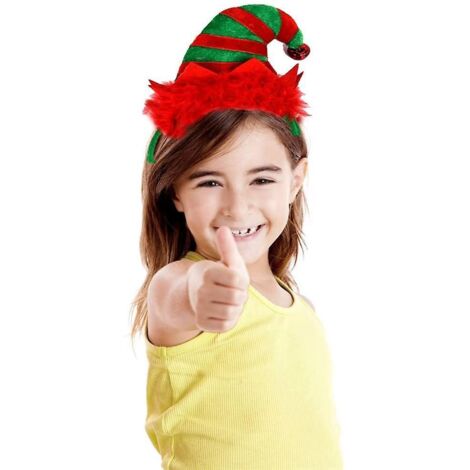 Chapeaux et serre-têtes d'elfes de Noël - Chapeaux de fête d'elfes avec grelots et plumes pour la fête du Père Noël, rouge/vert