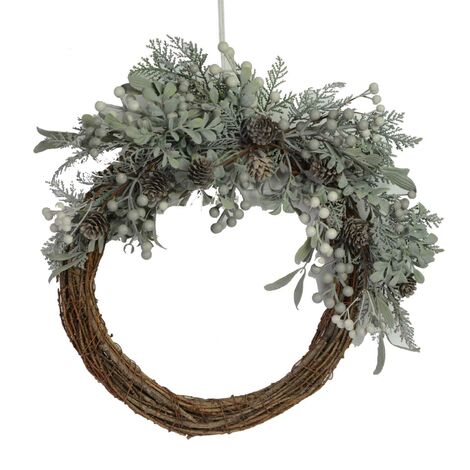Chapelet enneigé avec pommes de pin marron cm51x46h12