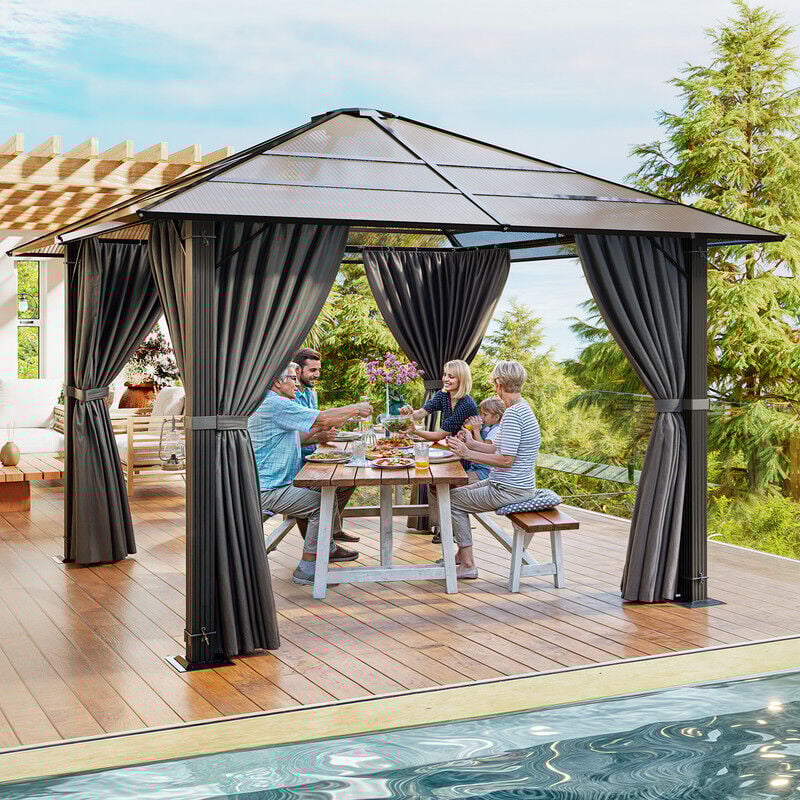 Chapiteau de tonnelle en aluminium 3 x 3 m avec parois latérales de toit en pc, gris foncé - Devoko