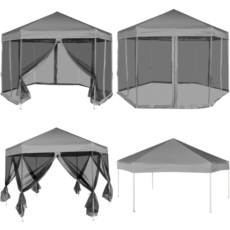 Chapiteau hexagonal avec 6 parois latérales Gris 3,6x3,1 m - Tente Extérieure - Chapiteau Pliable - Gazebo - Abri Solaire - Structure Hexagone - Home
