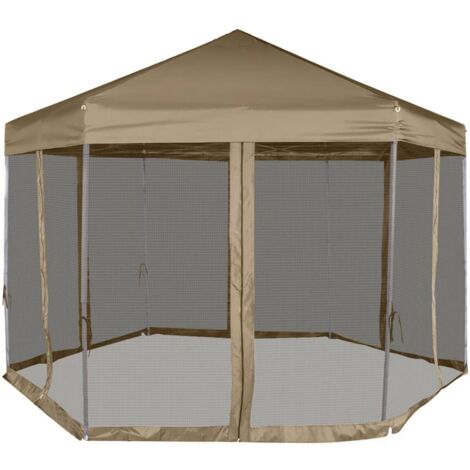 Chapiteau hexagonal et parois latérales 3,6x3,1 m taupe 220g/m² CFW888133