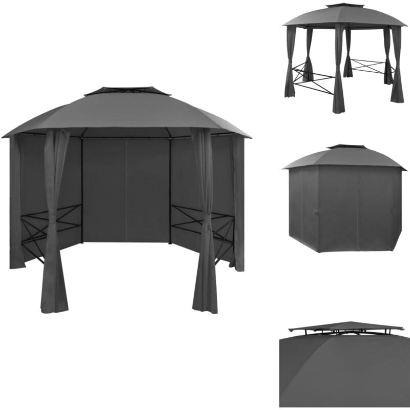 Chapiteau tente de jardin avec rideaux Hexagonal 360 x 265 cm - Abri Jardin - Auvent Jardin - Parasol Jardin - Tents De Jardin - Gazebo