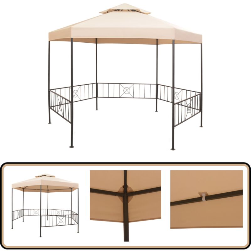 Vidaxl - Chapiteau tente de jardin Hexagonal Beige 323 x 265 cm - Abri Jardin - Tents De Jardin - Parasol - Gazebo - Auvent