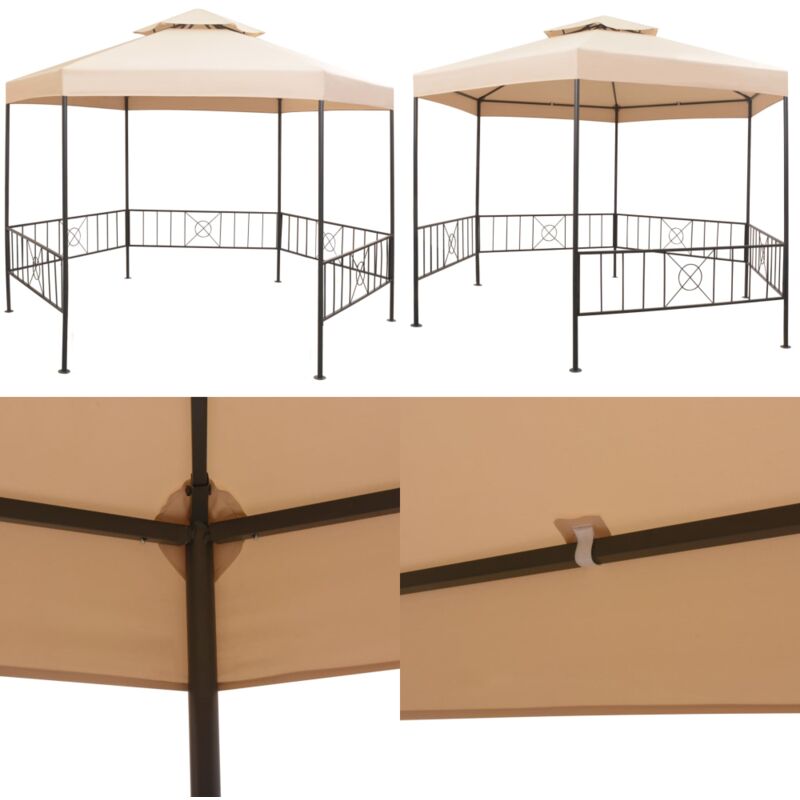Vidaxl - Chapiteau tente de jardin Hexagonal Beige 323 x 265 cm - Abri Jardin - Tents De Jardin - Parasol - Gazebo - Auvent - Home & Living
