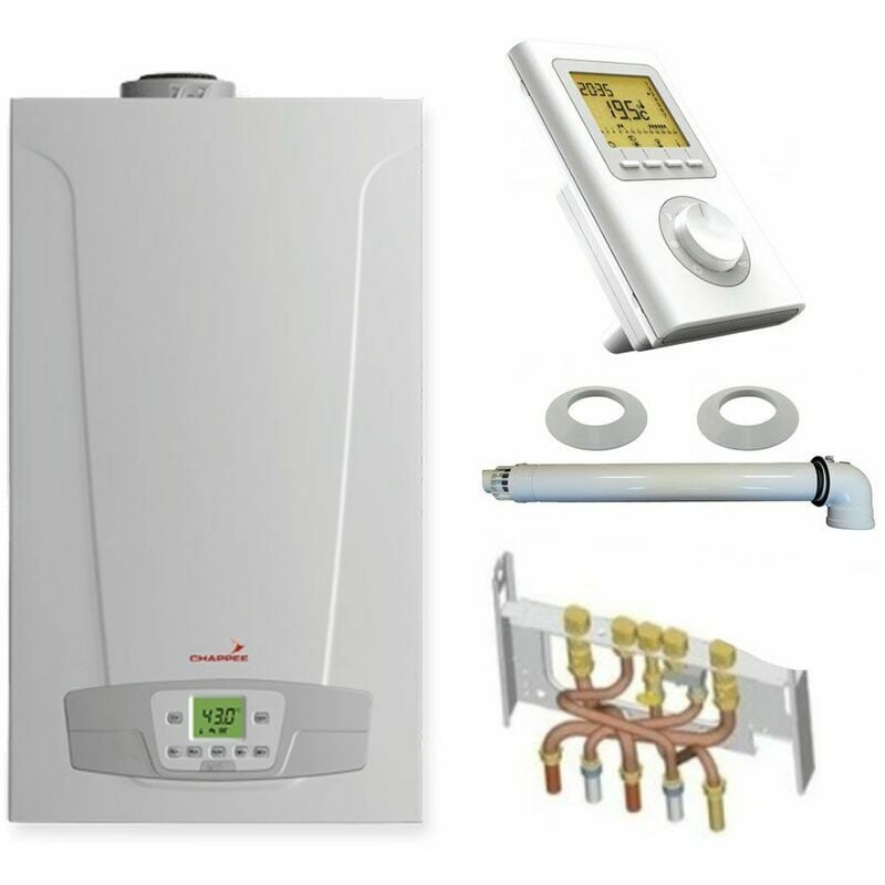 Chappee - Chaudière Gaz Condensation Initia + Compact Chappée 25 kW Complète (Ventouse + Douilles + Dosseret) avec Thermostat Filaire