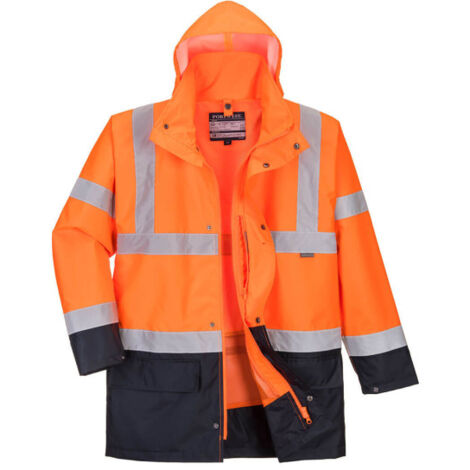 Chaqueta 5 en 1 bicolor Essential impermeable 2 bolsillos de parche, puños ajustables S766 XS Naranja flúor / Azul marino
