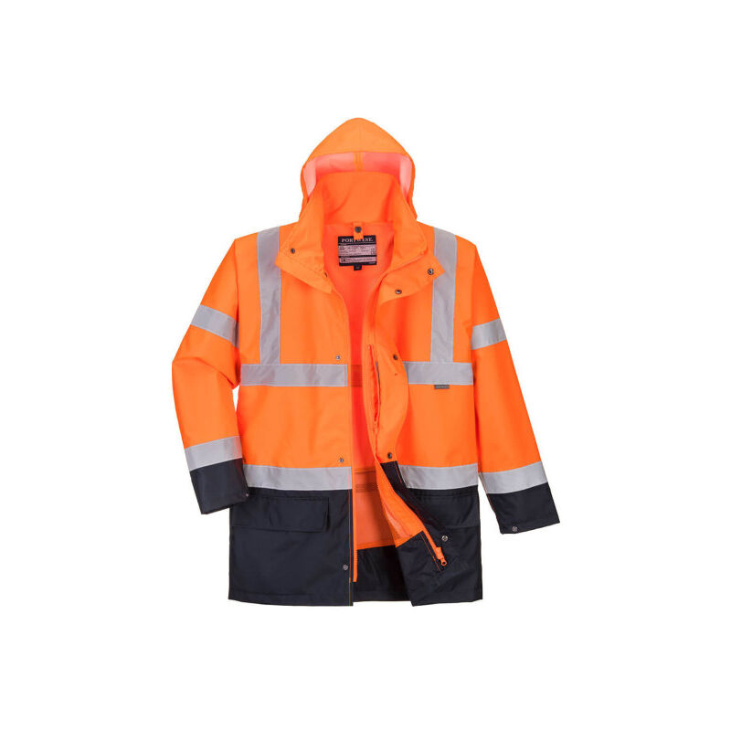 Chaqueta 5 en 1 bicolor Essential impermeable 2 bolsillos de parche, puños ajustables Portwest S766 4XL Naranja flúor / Azul marino