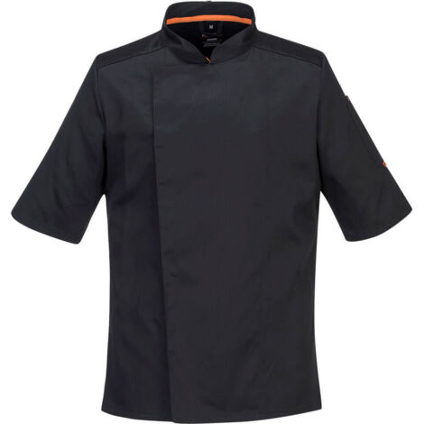 Chaqueta de cocinero de manga corta Stretch Mesh Air Pro adornos resalte PORTWEST C746 M Negro
