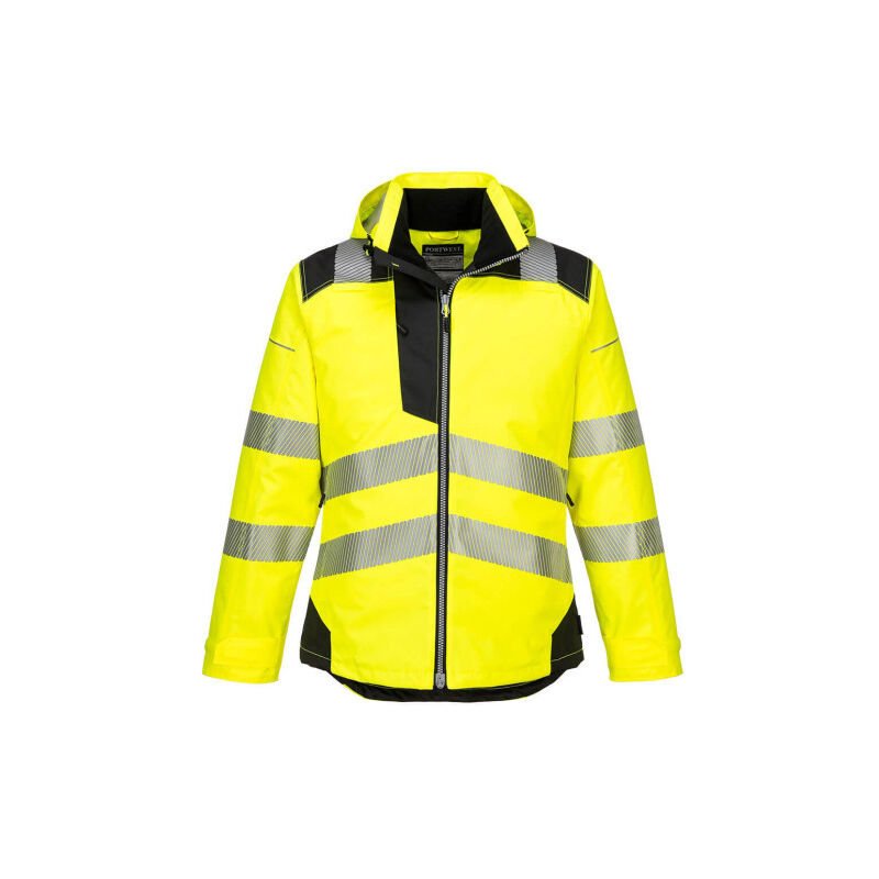 Chaqueta de invierno de alta visibilidad PW3 alcochado térmico con capucha desmontable Portwest T400 4XL Amarillo / Negro