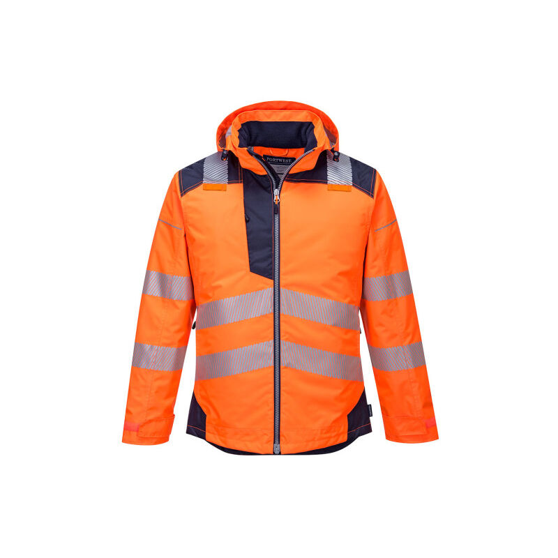 Chaqueta de invierno de alta visibilidad PW3 alcochado térmico con capucha desmontable Portwest T400 xxxl Naranja flúor / Azul marino